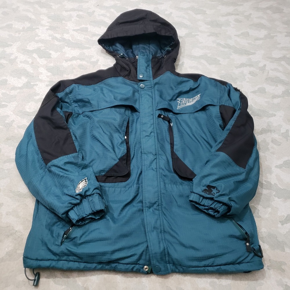 Vintage Philadelphia Eagles Jacket Mens Large Green NFL Full Zip Hooded Football